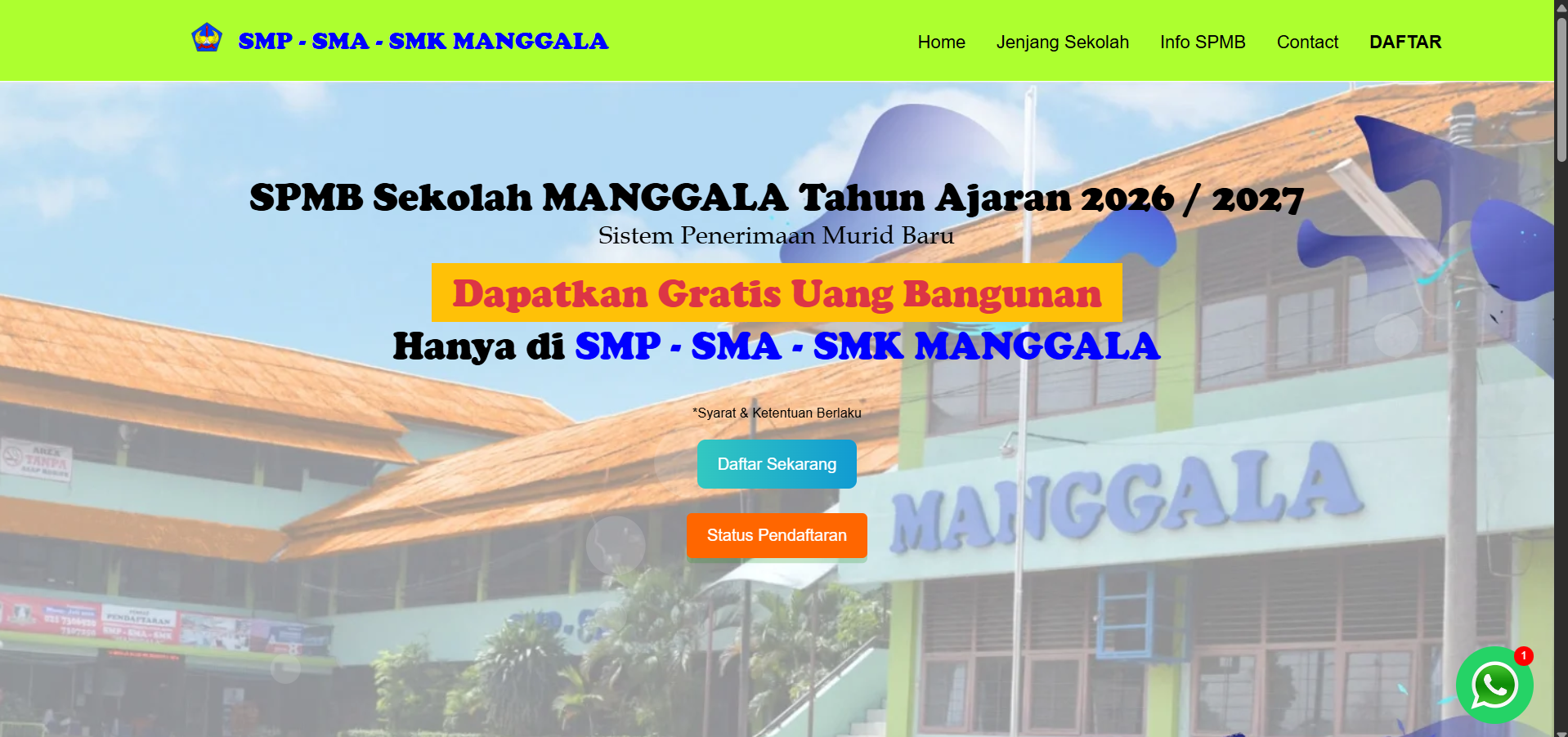 Pengembangan Landing Page SPMB (Sistem Penerimaan Murid Baru) Sekolah Manggala